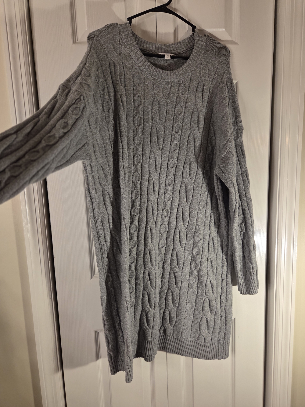 Time and Tru Cable Knit Crewneck Sweater Dress - Light Gray